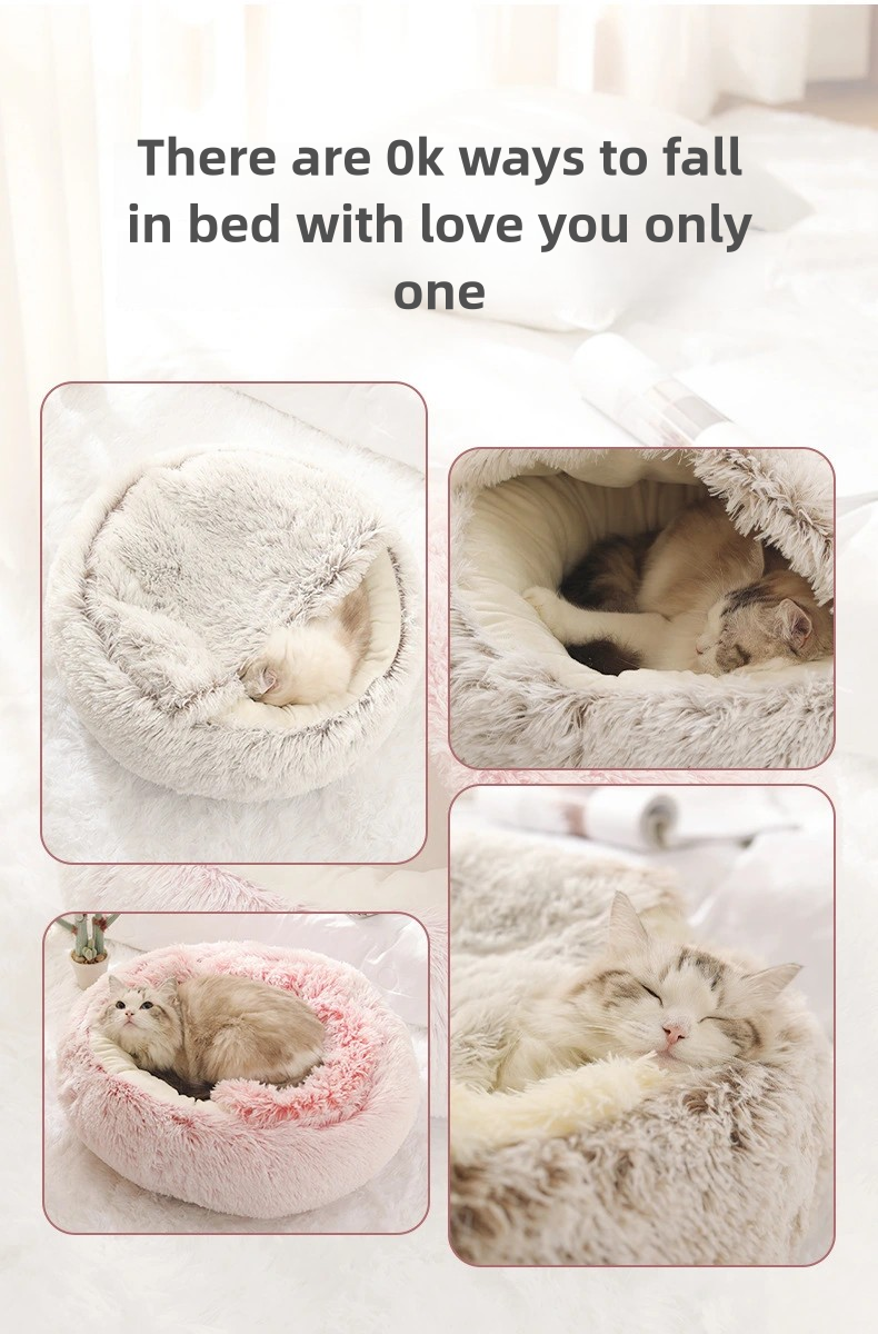 Cozy Cave Pet Bed - Plush Hooded Cat & Dog Bed